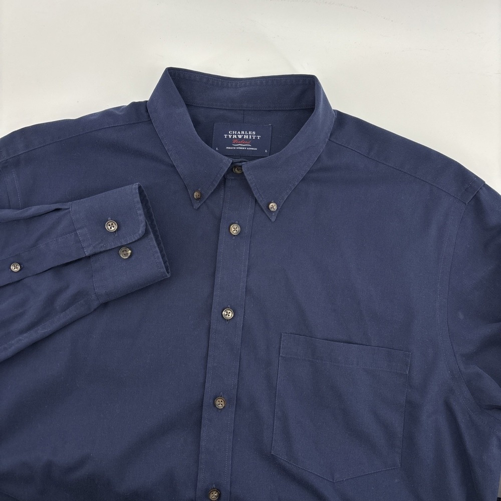 Charles Tyrwhitt Weekend Shirt Mens‎ Large Navy Blue Non Iron Classic Fit Preppy